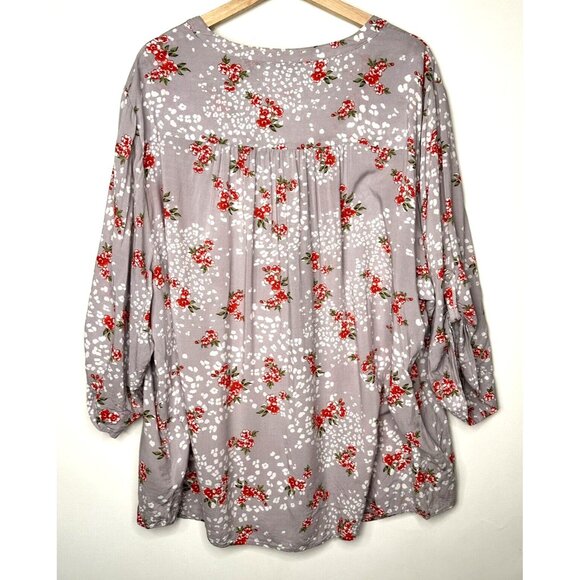 Torrid Womens Blouse Harper Challis Leopard Floral Print Gray Red Size 4 - Picture 2 of 10